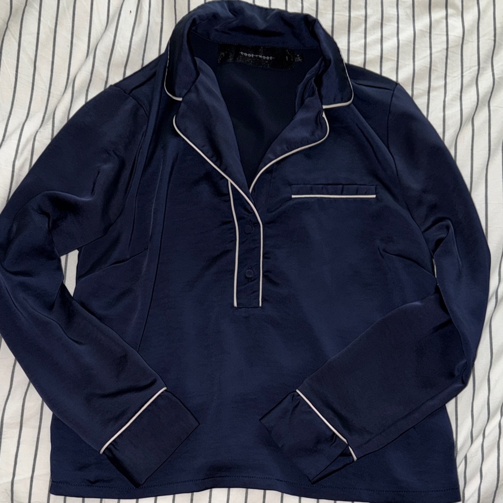 Navy Women's Pajama Top with White Trim